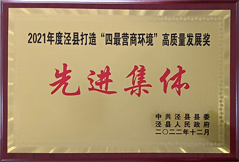 2021年度涇縣打造四蕞營商環(huán)境高質(zhì)量發(fā)展獎先進集體